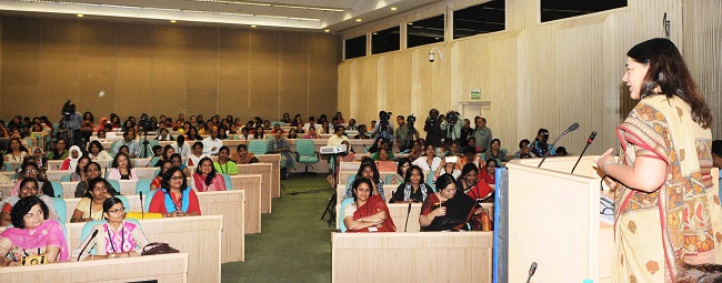 The Union Minister for Women and Child Development, Smt. Maneka Sanjay Gandhi addressing at the inauguration of the All India Women Journalists workshop, jointly organised by the Ministry of Women and Child Development and Press Information Bureau, in New Delhi on June 07, 2016.