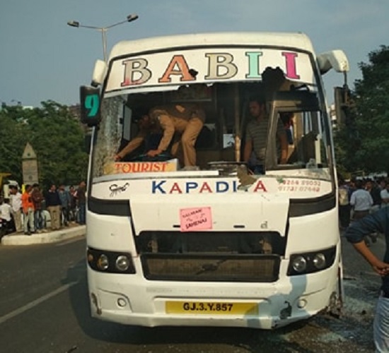 vadodara bus accident glass broken